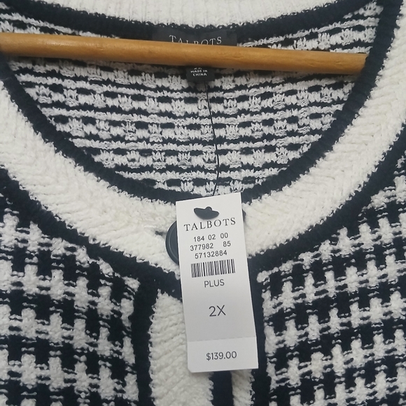 Talbots Short Sleeve Cardigan Check Jacquard Button Down Size 2X - Picture 4 of 8
